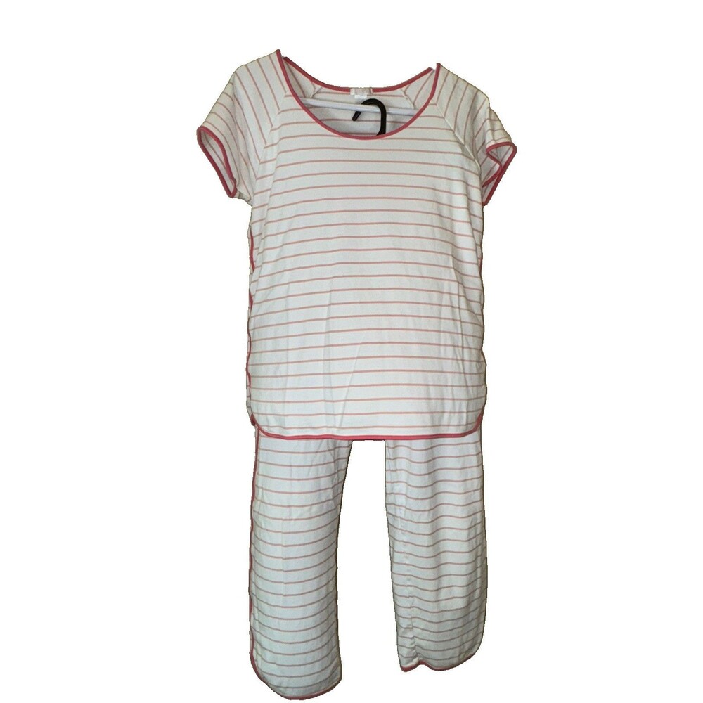 LAKE 100% Pima Cotton Women’s M Pink Trim Pink & White Stripped Pajama Set